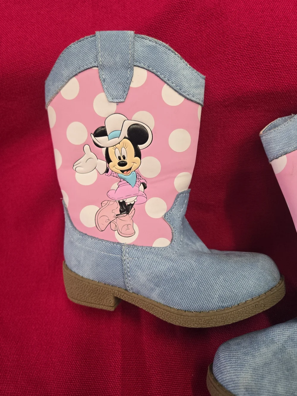 Disney Minnie Mouse Pink & Light Blue Kids Cowboy Boots